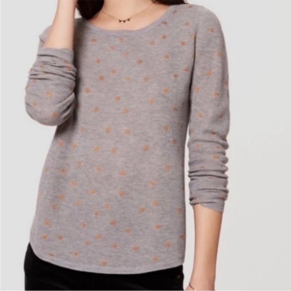 LOFT sweater grey gold polka dot wool blend